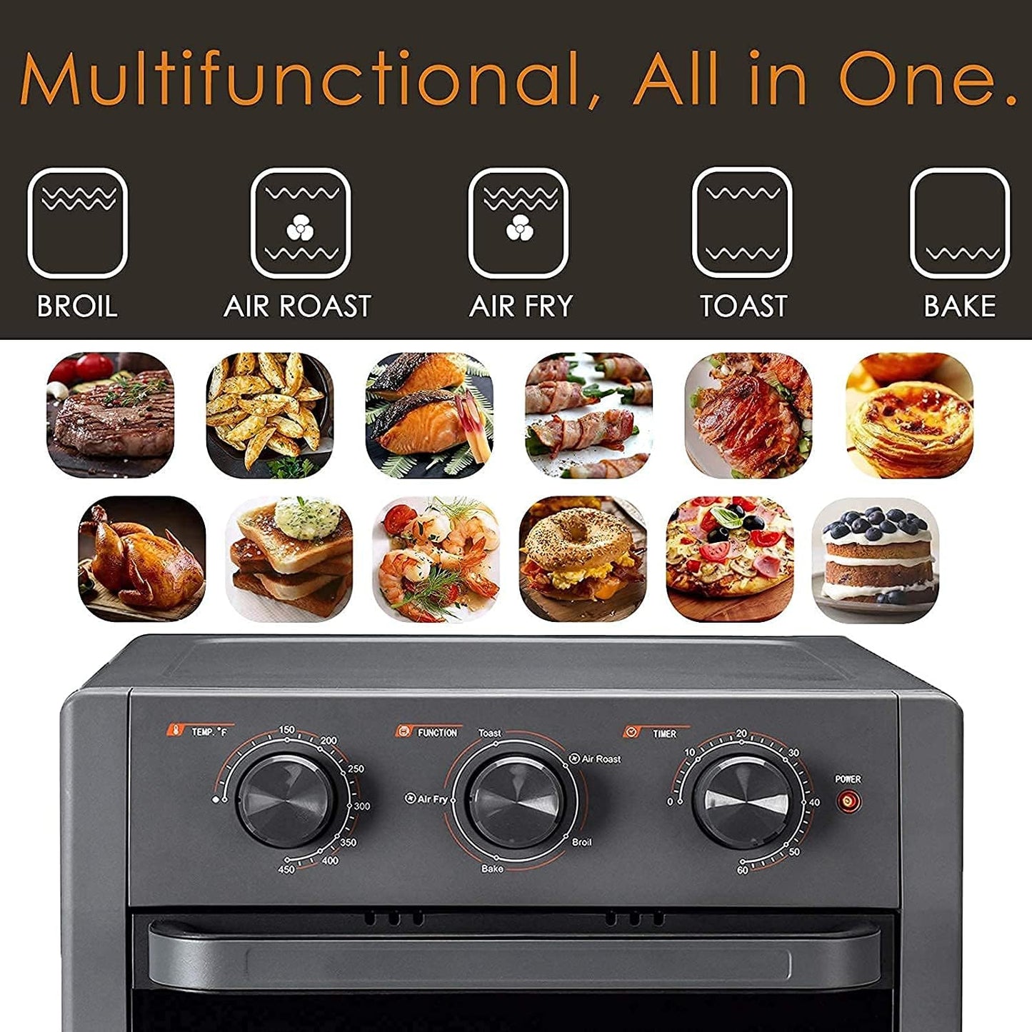Air Fryer Oven, Air Fryer Toaster Oven Combo, Convection Oven Countertop, 5 in 1 Multi-Functional Air Fry, Roast, Toast, Broil & Bake with Accessories & E-Recipes, UL Certified