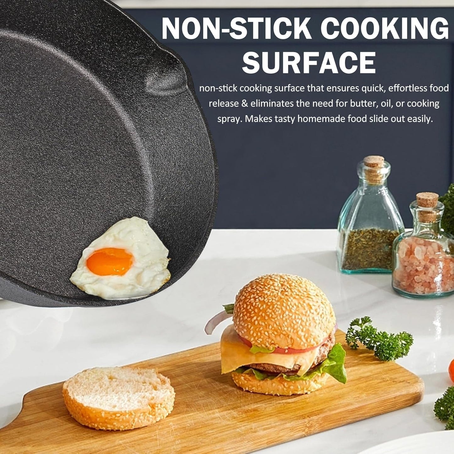 Cast Iron Skillet Set, 3-Piece Pre-Seasoned Pan Cookware Set, 10", 8", 6" Frying Pans with Handles, Heavy-Duty Cookware Set with Non-Stick Surface for Saute, Cooking, Pizza