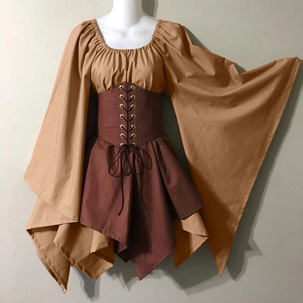 Women'S Sleeveless Dress Zipper Corset Square Neck Ruffled Skirt Lace Midi Dress Evening Party Dress Formal Evening Dress Halloween Cosplay Costumes Gothic Retro Long Sleeve Corset Dress