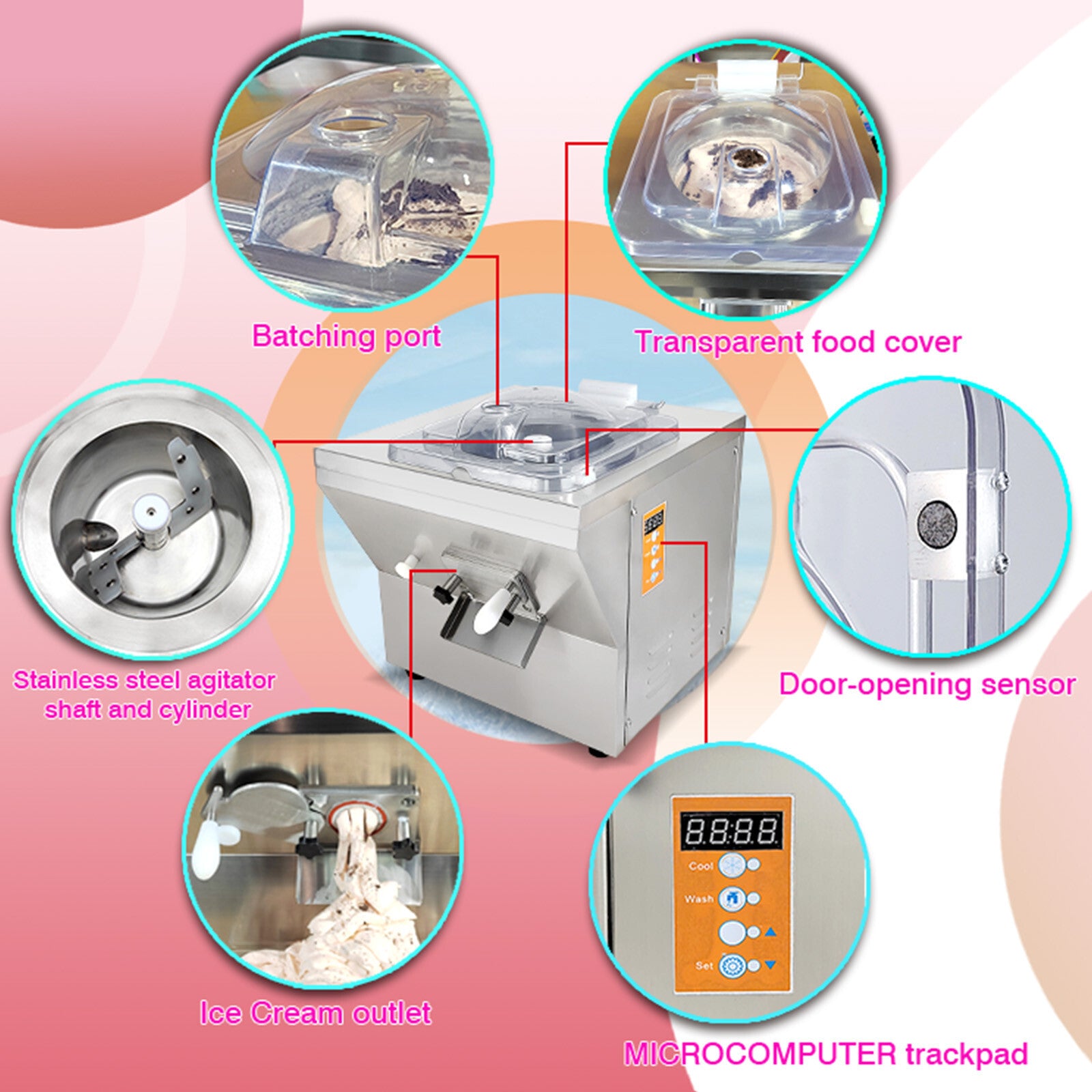 Kolice Commercial Italian Gelato Ice Cream Machine Water Ice Maker-20L/ Hour