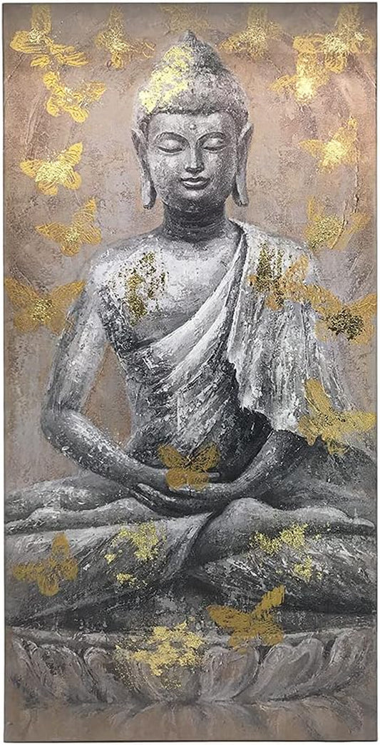 Buddha Canvas Wall Art Picture Buddhism Statue Sitting Inspirational Painting Zen Meditation Home Decor for Bathroom Bedroom Framed Ready to Hang (12"X24"X1)