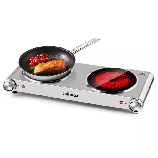 2-Burner 7.08 In.Silver Electric Hot Plate with Non-Slip Rubber Feet