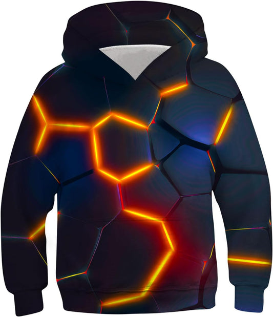 Hoodies for Girls Cool Glowing Geometry Hoodie Sweatshirt Kids Pullover Hooded Winter Long Sleeve Pull on Hoody Jumpers Outwear for 14-16 Years
