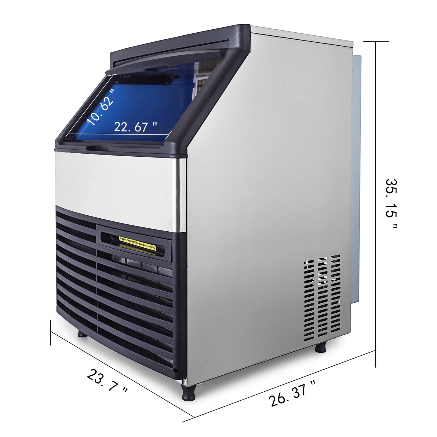 Commercial Ice Machine 320Lbs/24H with 77Lbs Bin, Clear Cube LED Panel, Stainless Steel, Air Cooling, ETL Approved, Professional Refrigeration Equipment, Include Scoop and Connection Hose