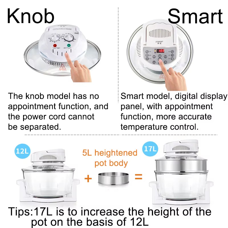 Household Oil-Free Air Fryer 12L Smart Visual Glass Lightwave Oven Multi-Function Electric Fryer Oven Air Oven