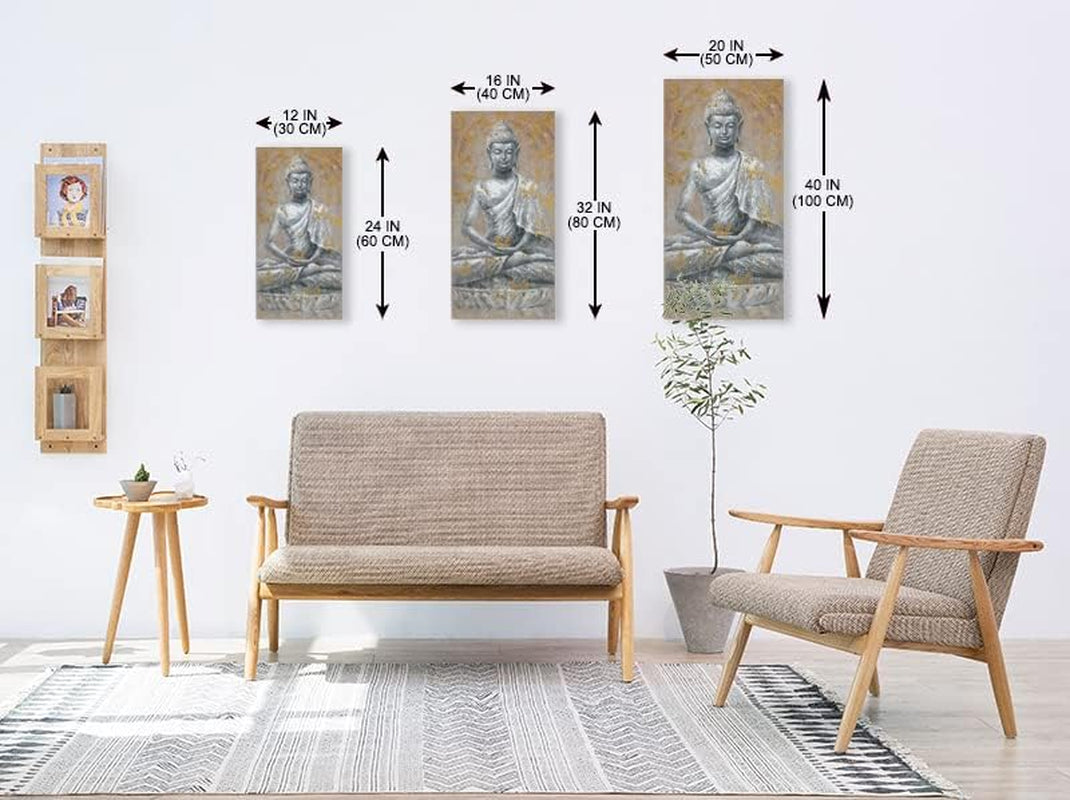 Buddha Canvas Wall Art Picture Buddhism Statue Sitting Inspirational Painting Zen Meditation Home Decor for Bathroom Bedroom Framed Ready to Hang (12"X24"X1)