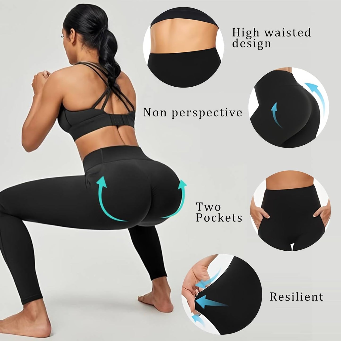 Leggings for Women with Pockets,Womens Workout Leggings High Waisted Yoga Pants for Tummy Control Gym