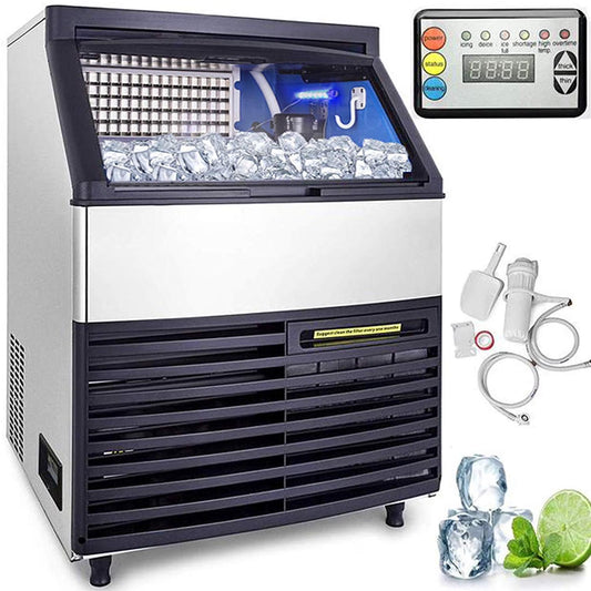Commercial Ice Machine 320Lbs/24H with 77Lbs Bin, Clear Cube LED Panel, Stainless Steel, Air Cooling, ETL Approved, Professional Refrigeration Equipment, Include Scoop and Connection Hose