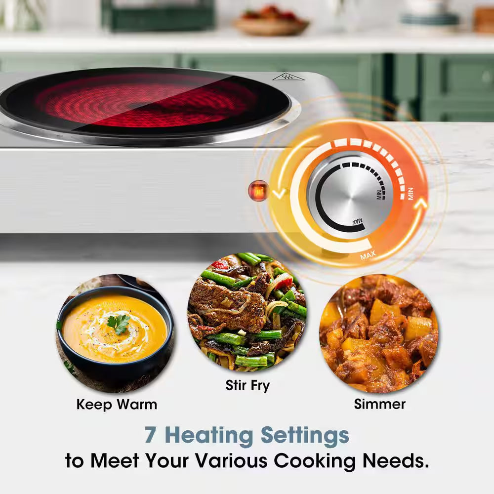 2-Burner 7.08 In.Silver Electric Hot Plate with Non-Slip Rubber Feet