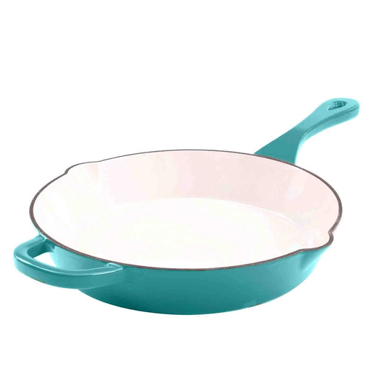 Artisan Enameled round Cast Iron 12" Skillet, Teal Ombre