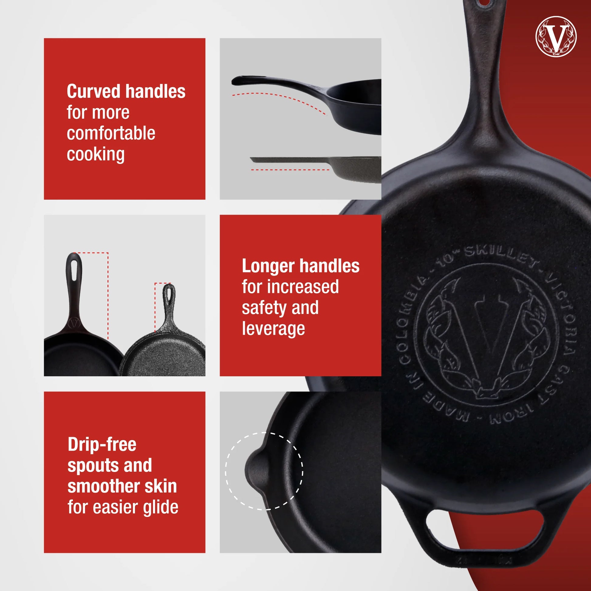 10-Inch Cast Iron Skillet, Seasoned Cast Iron Frying Pan with Long Handle, Made in Colombia