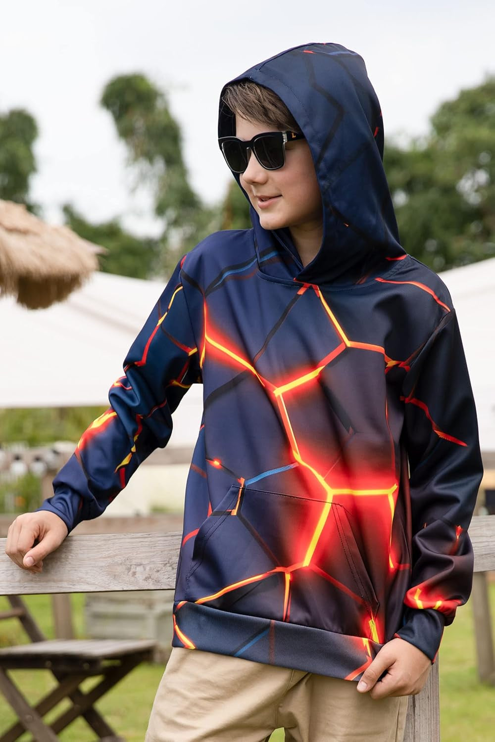 Hoodies for Girls Cool Glowing Geometry Hoodie Sweatshirt Kids Pullover Hooded Winter Long Sleeve Pull on Hoody Jumpers Outwear for 14-16 Years