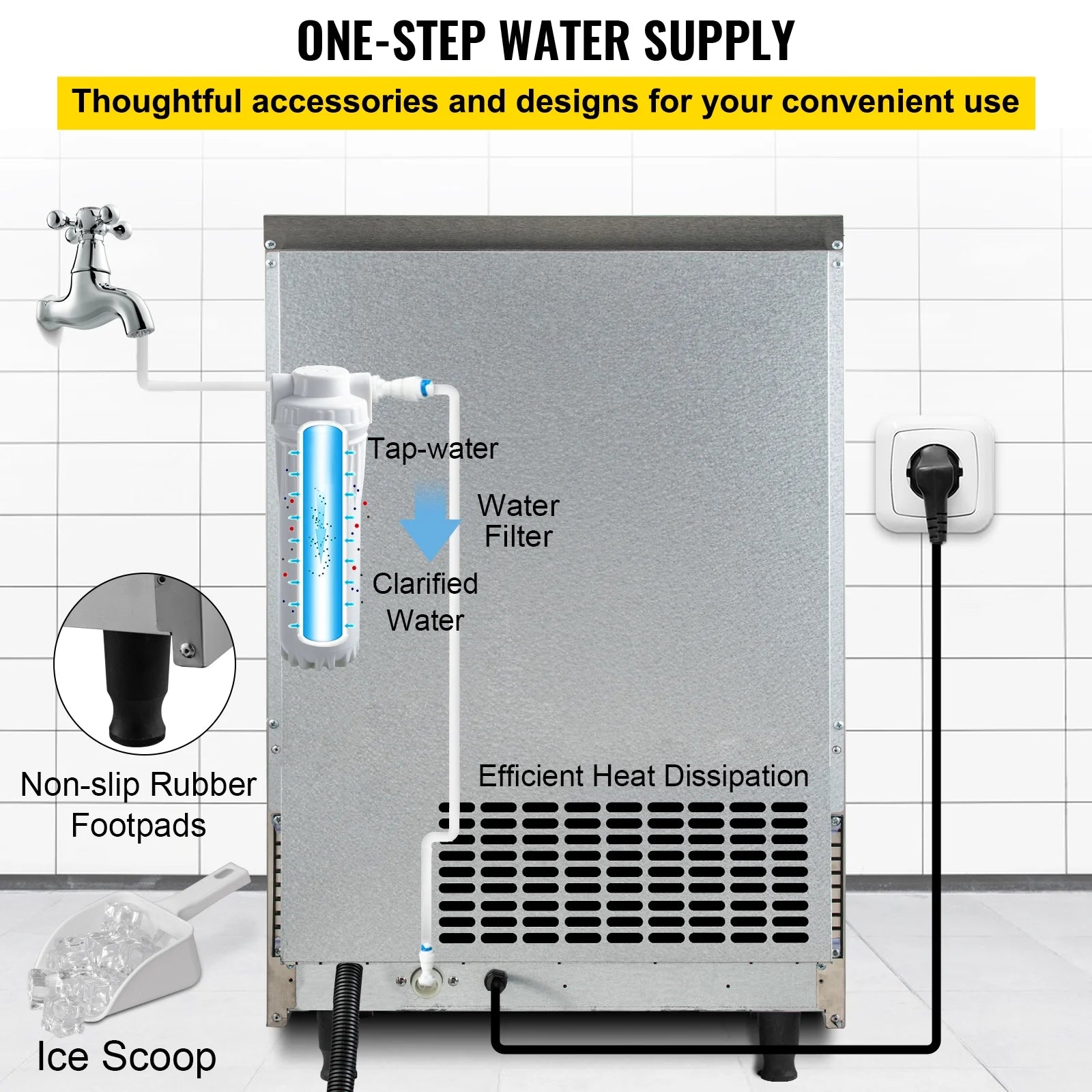 Commercial Ice Machine 320Lbs/24H with 77Lbs Bin, Clear Cube LED Panel, Stainless Steel, Air Cooling, ETL Approved, Professional Refrigeration Equipment, Include Scoop and Connection Hose