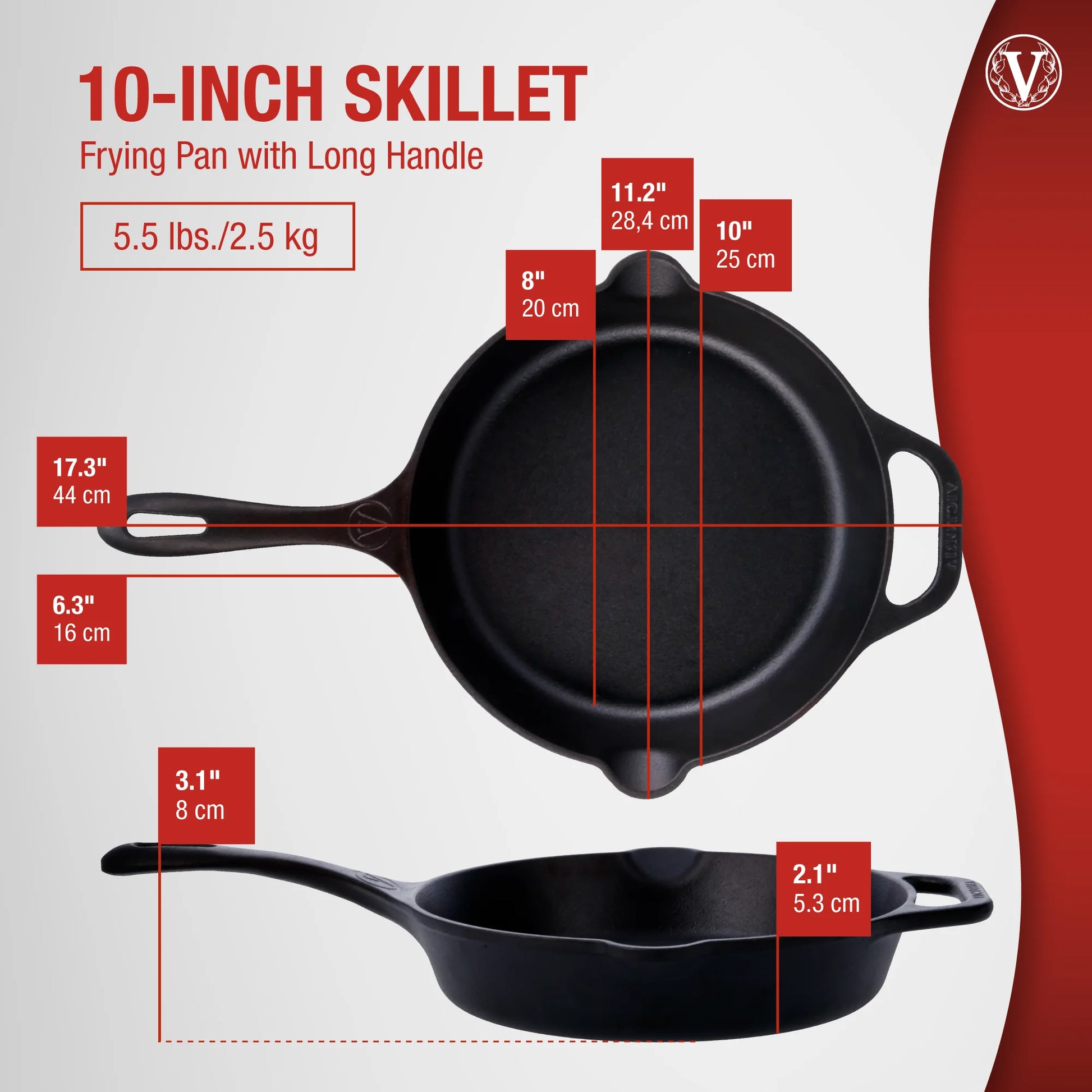 10-Inch Cast Iron Skillet, Seasoned Cast Iron Frying Pan with Long Handle, Made in Colombia