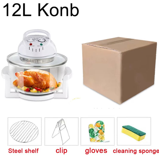 Household Oil-Free Air Fryer 12L Smart Visual Glass Lightwave Oven Multi-Function Electric Fryer Oven Air Oven