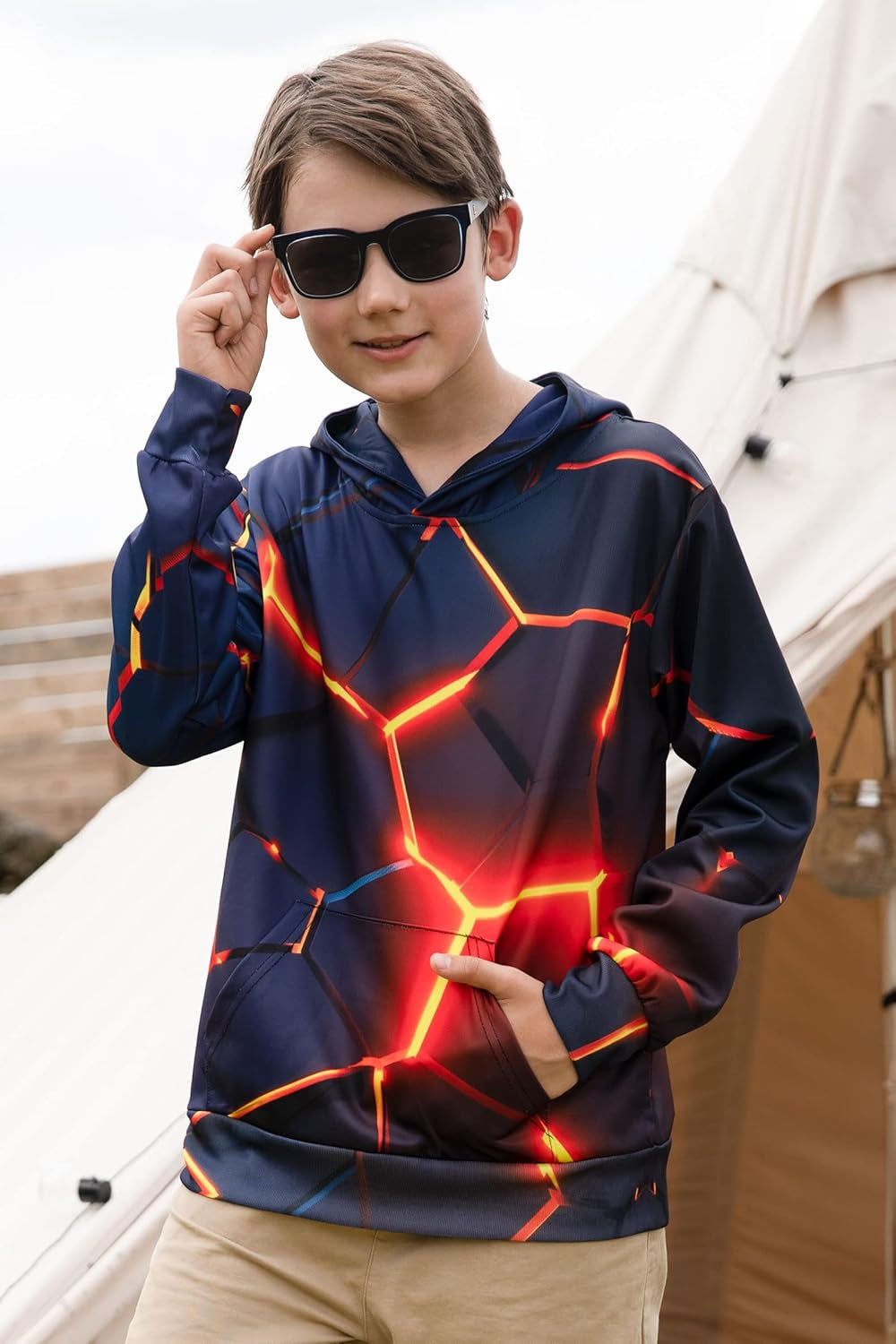 Hoodies for Girls Cool Glowing Geometry Hoodie Sweatshirt Kids Pullover Hooded Winter Long Sleeve Pull on Hoody Jumpers Outwear for 14-16 Years