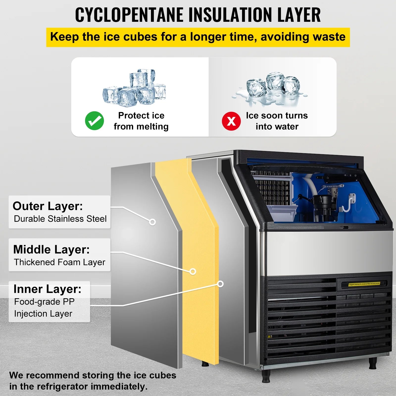 Commercial Ice Machine 320Lbs/24H with 77Lbs Bin, Clear Cube LED Panel, Stainless Steel, Air Cooling, ETL Approved, Professional Refrigeration Equipment, Include Scoop and Connection Hose