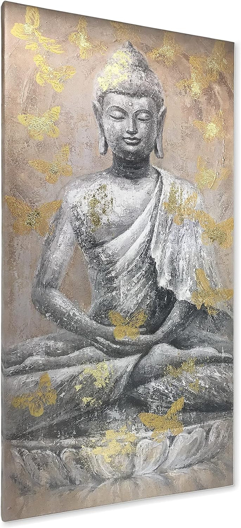 Buddha Canvas Wall Art Picture Buddhism Statue Sitting Inspirational Painting Zen Meditation Home Decor for Bathroom Bedroom Framed Ready to Hang (12"X24"X1)
